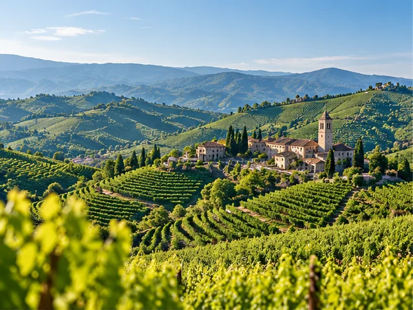Illustration of Prosecco vineyards in northeastern Italy